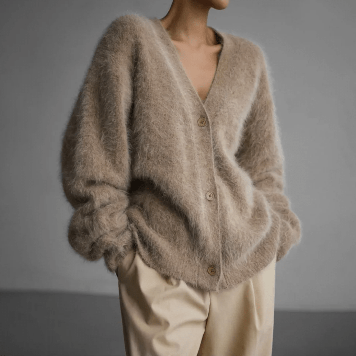 Fuzzy Knit V-Neck Button Front Cardigan 3