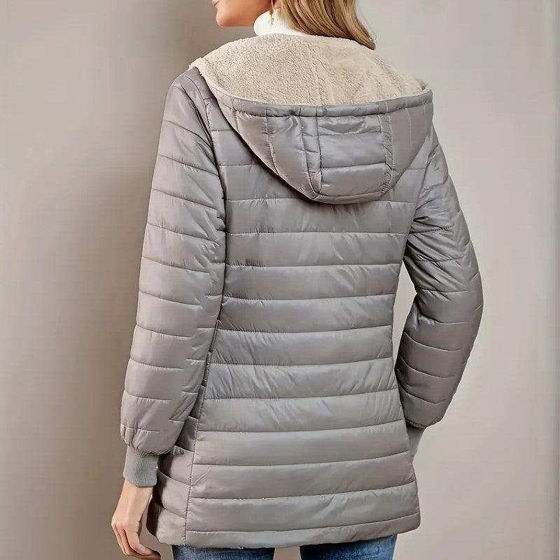 Hooded Fleece Lined Zip Front Quilted Puffer Jacket 2