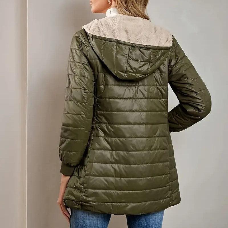 Hooded Fleece Lined Zip Front Quilted Puffer Jacket 5