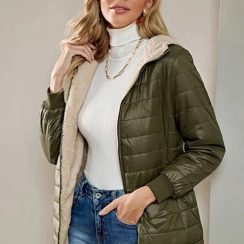Hooded Fleece Lined Zip Front Quilted Puffer Jacket 6