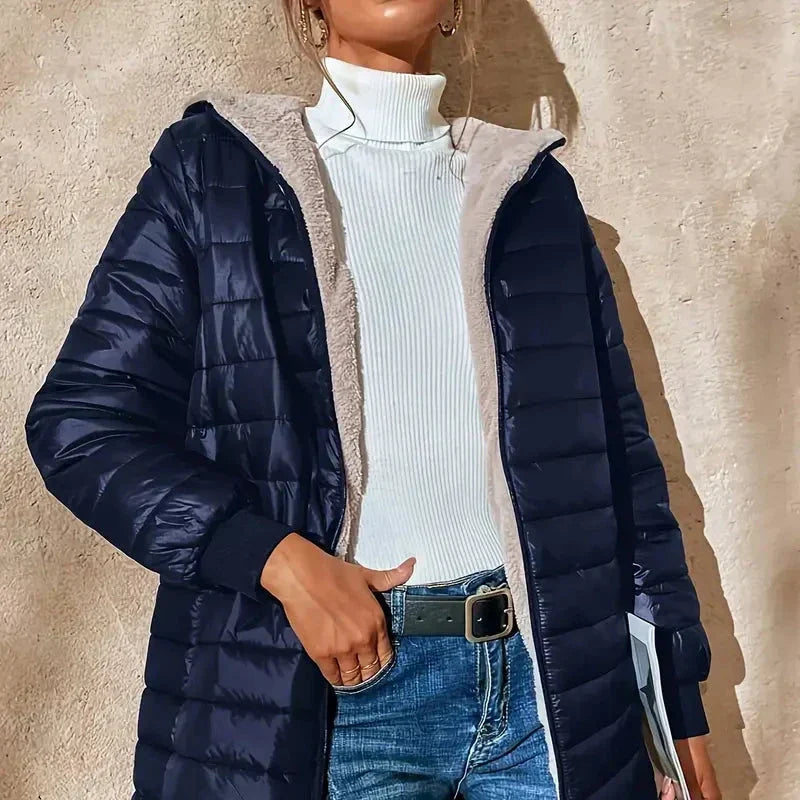 Hooded Fleece Lined Zip Front Quilted Puffer Jacket 7