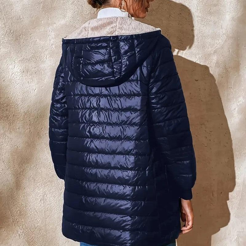 Hooded Fleece Lined Zip Front Quilted Puffer Jacket 8