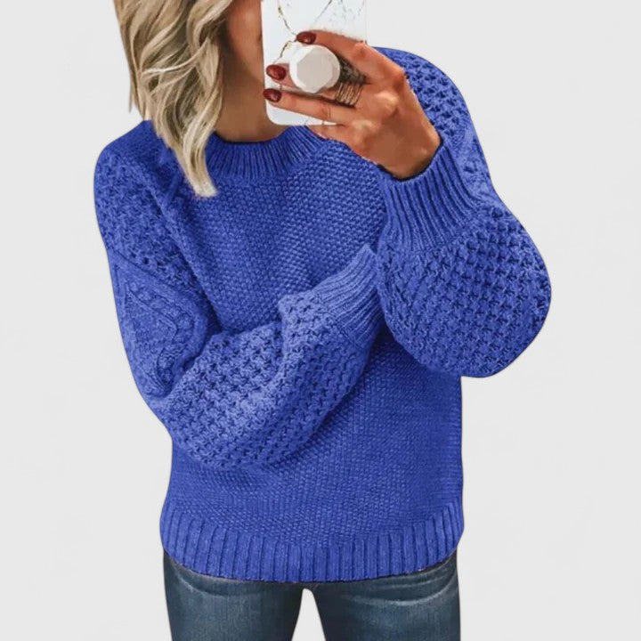 Waffle Knit Crew Neck Drop Shoulder Sweater