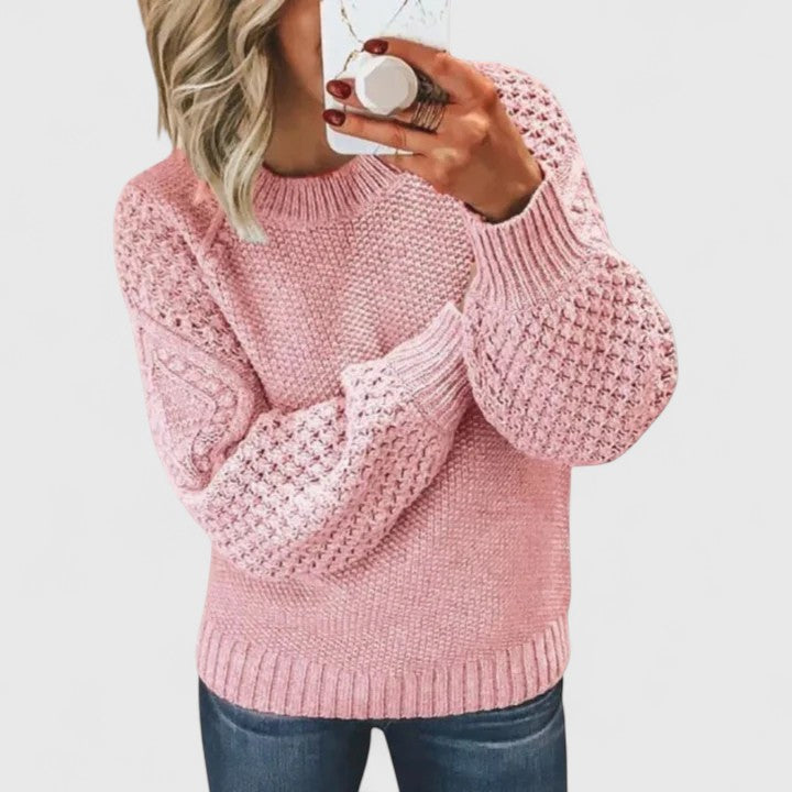 Waffle Knit Crew Neck Drop Shoulder Sweater 2