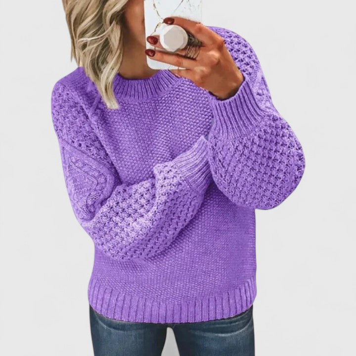 Waffle Knit Crew Neck Drop Shoulder Sweater 3