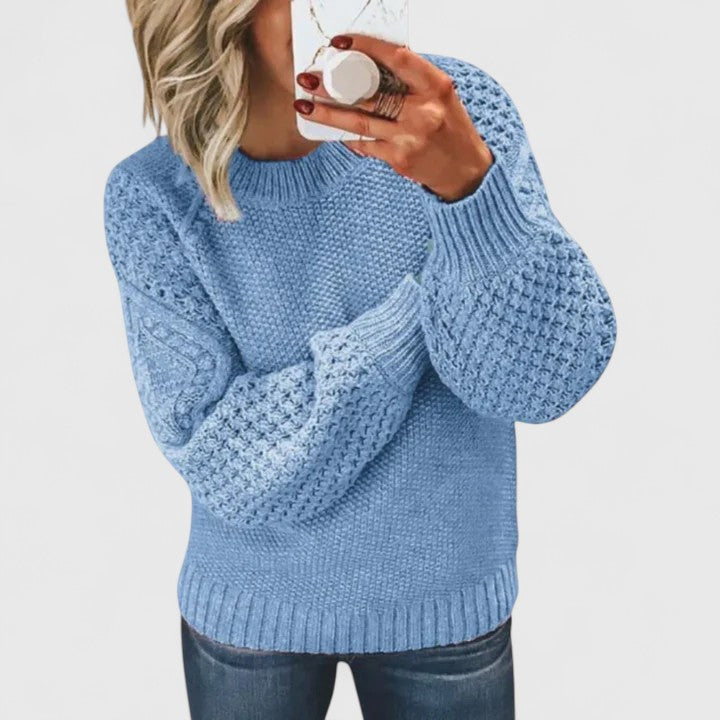 Waffle Knit Crew Neck Drop Shoulder Sweater 5