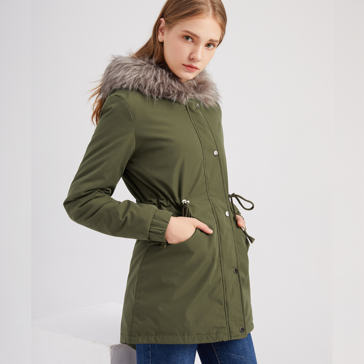 Hooded Faux Fur Trim Drawstring Parka 2