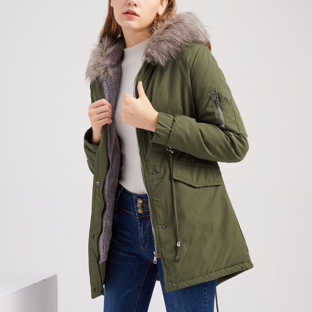 Hooded Faux Fur Trim Drawstring Parka 3