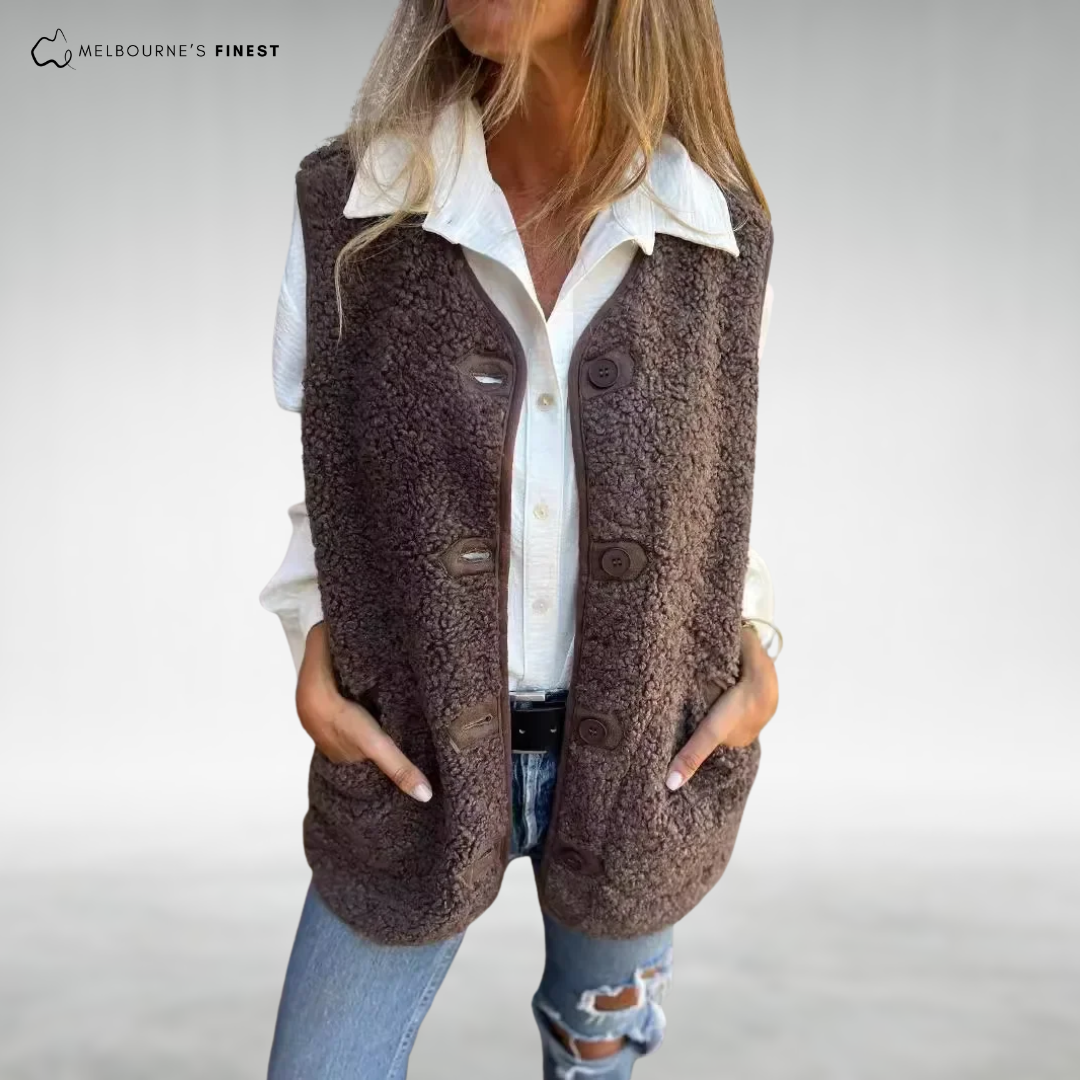 Collared Button Front Sherpa Fleece Vest