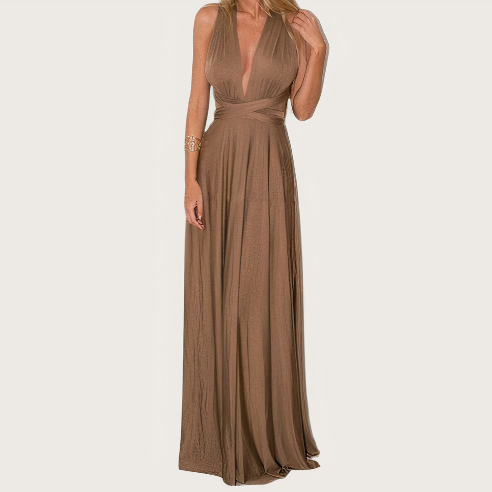 Convertible Wrap Halter Neck Backless Tie Back High Split Maxi Gown - View 12