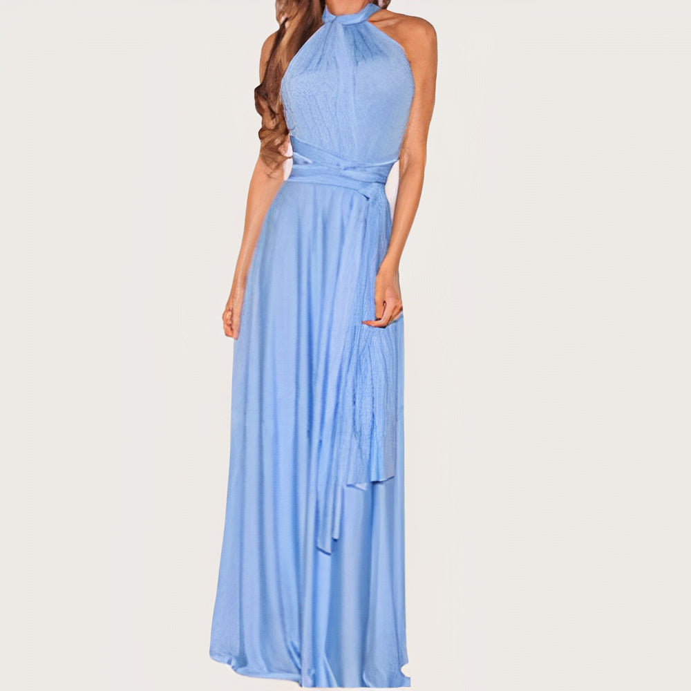 Convertible Wrap Halter Neck Backless Tie Back High Split Maxi Gown - View 10