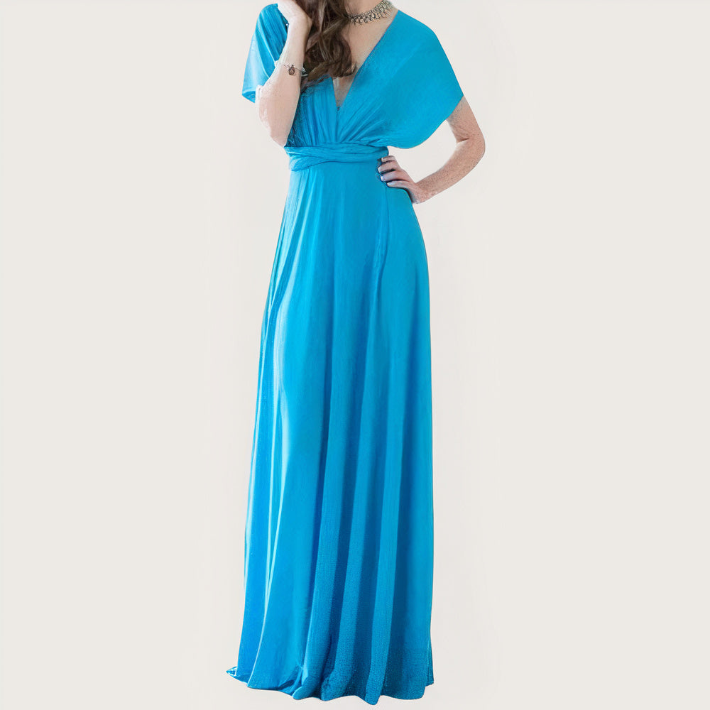 Convertible Wrap Halter Neck Backless Tie Back High Split Maxi Gown - View 6