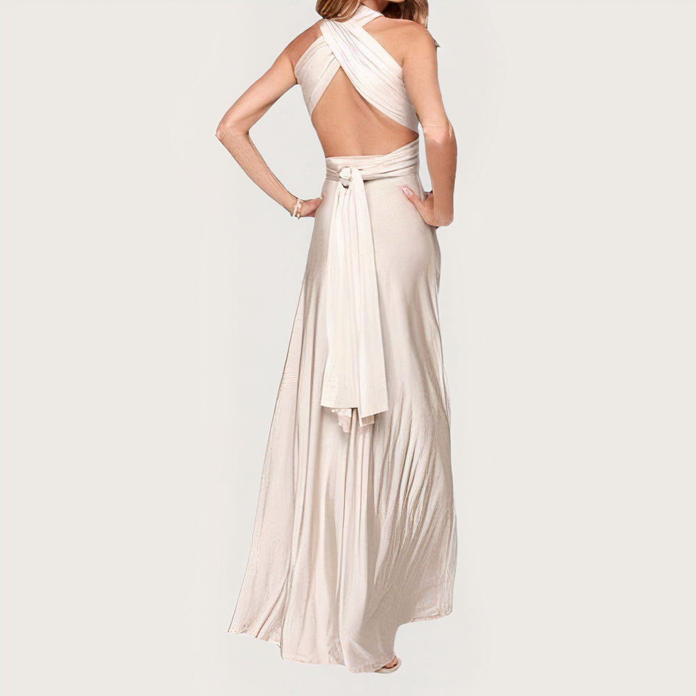 Convertible Wrap Halter Neck Backless Tie Back High Split Maxi Gown - View 7