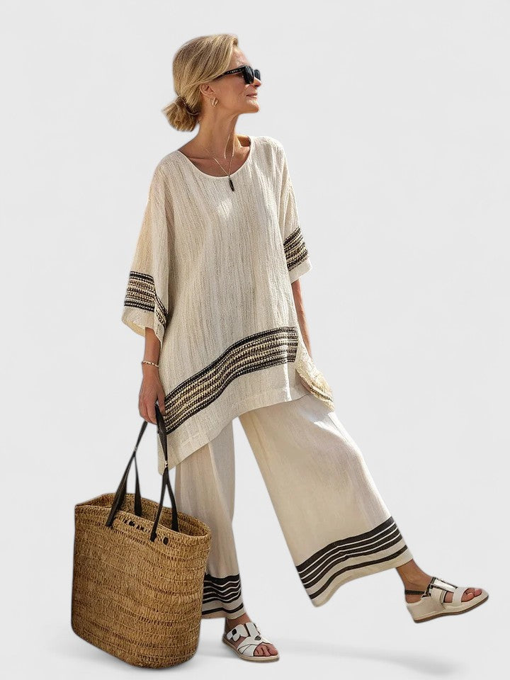 Striped Short Sleeve Top and Wide Leg Pants Two Piece Set 6