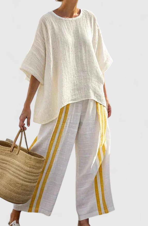 Striped Short Sleeve Top and Wide Leg Pants Two Piece Set 8
