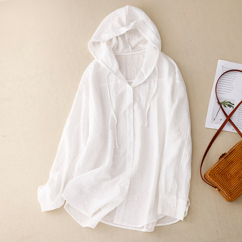 Hooded Button Front Long Sleeve Linen Shirt 5