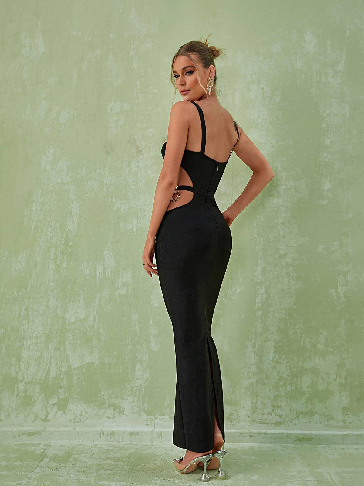 Bandage Sweetheart Heart Hardware Strap Cut Out High Split Maxi Gown - View 11