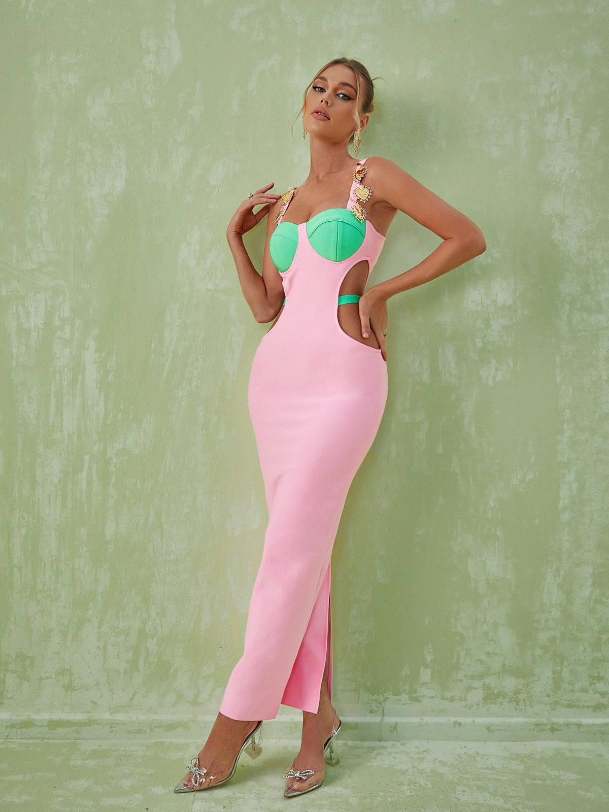 Medallion Strap Corset Sweetheart Cut Out Bandage Maxi Dress - View 10