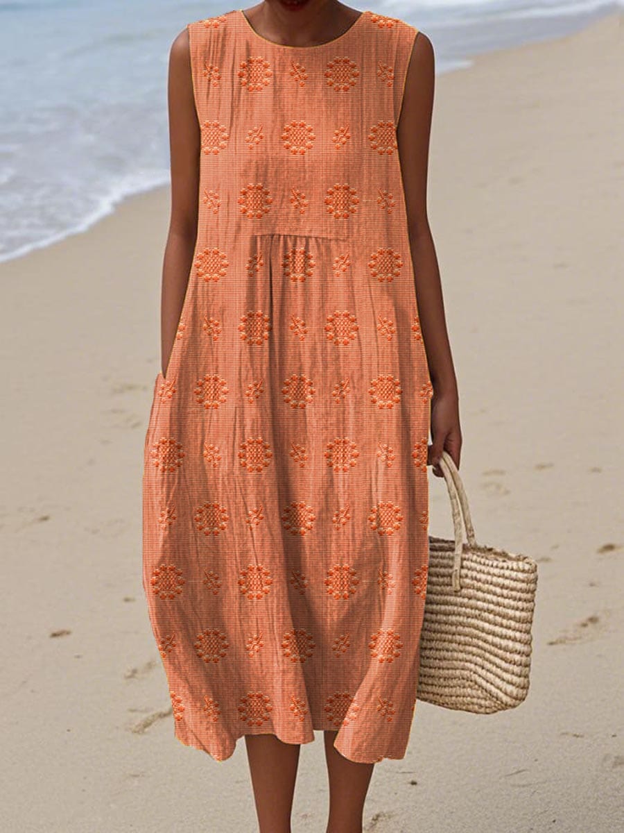 Sleeveless Textured Pocket A-Line Midi Dress 6