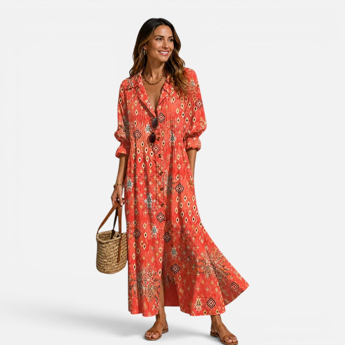 Floral Print Long Sleeve Button Front Tiered Maxi Dress 5