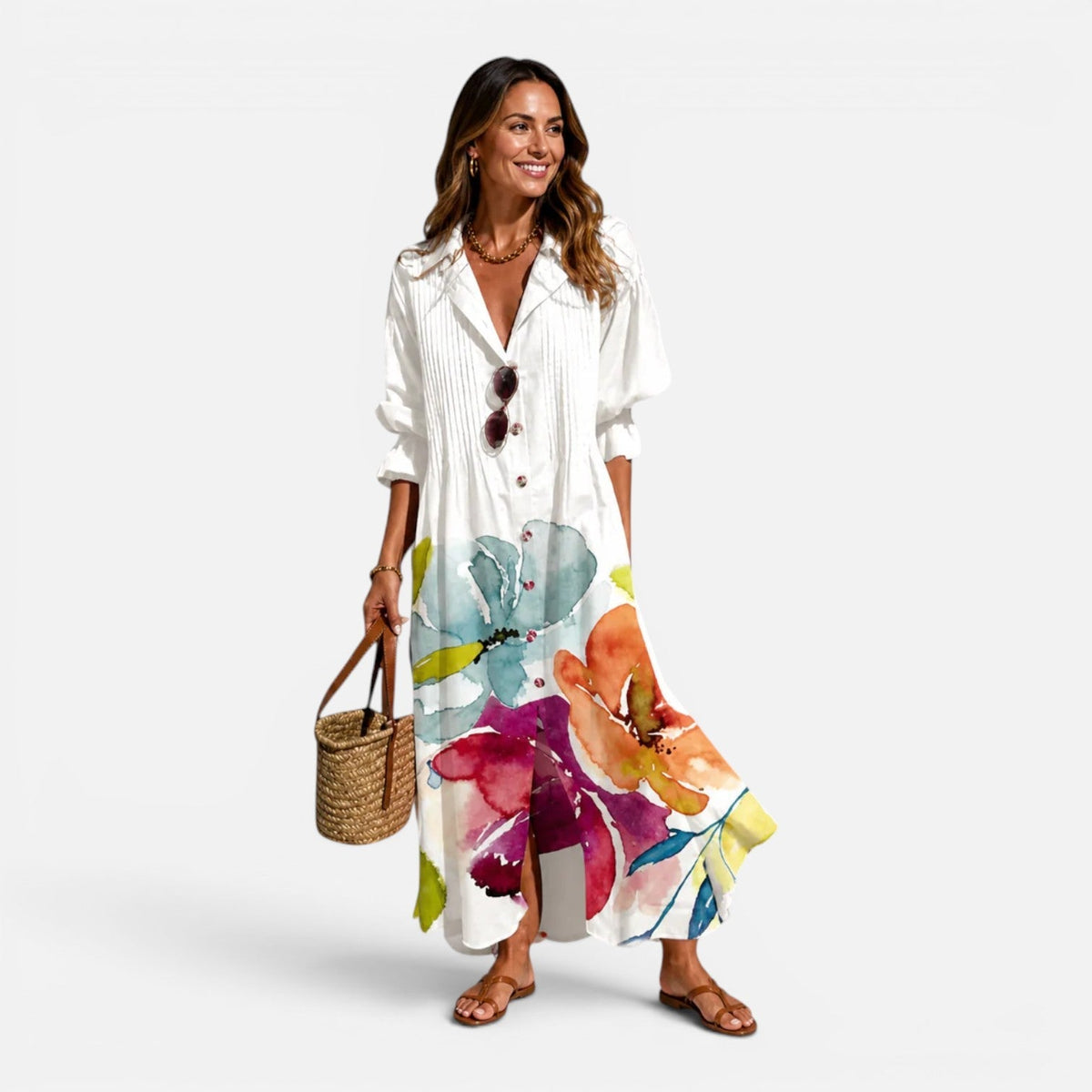 Floral Print Long Sleeve Button Front Tiered Maxi Dress 3