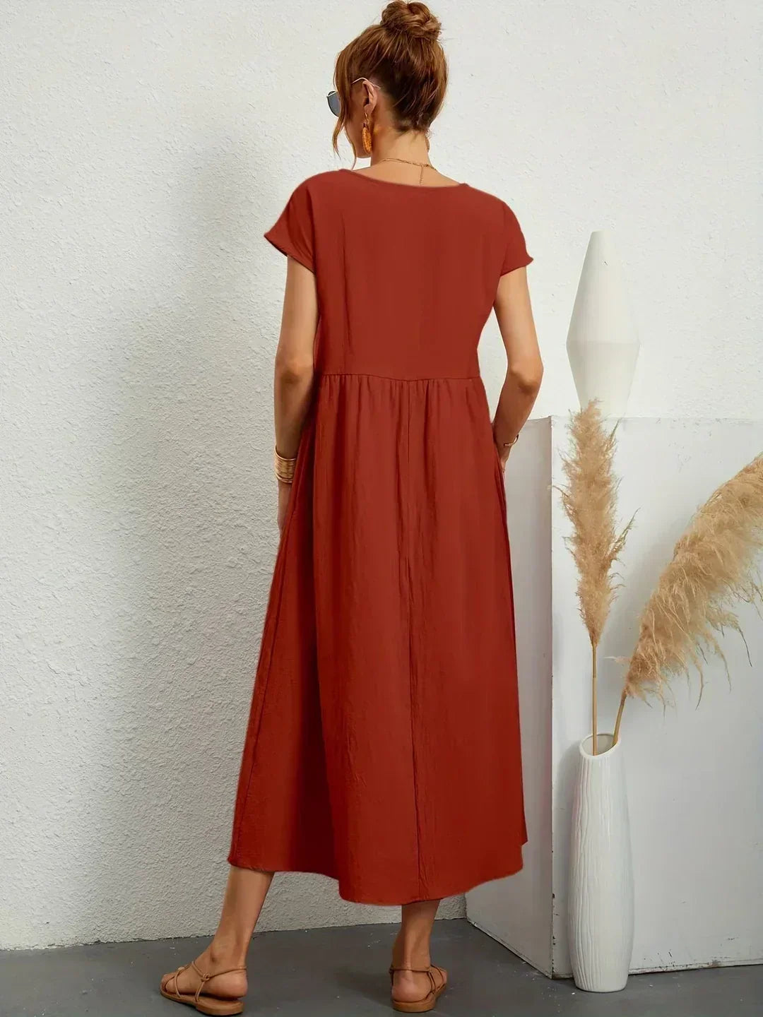 Round Neck Cap Sleeve Babydoll Midi Dress 30