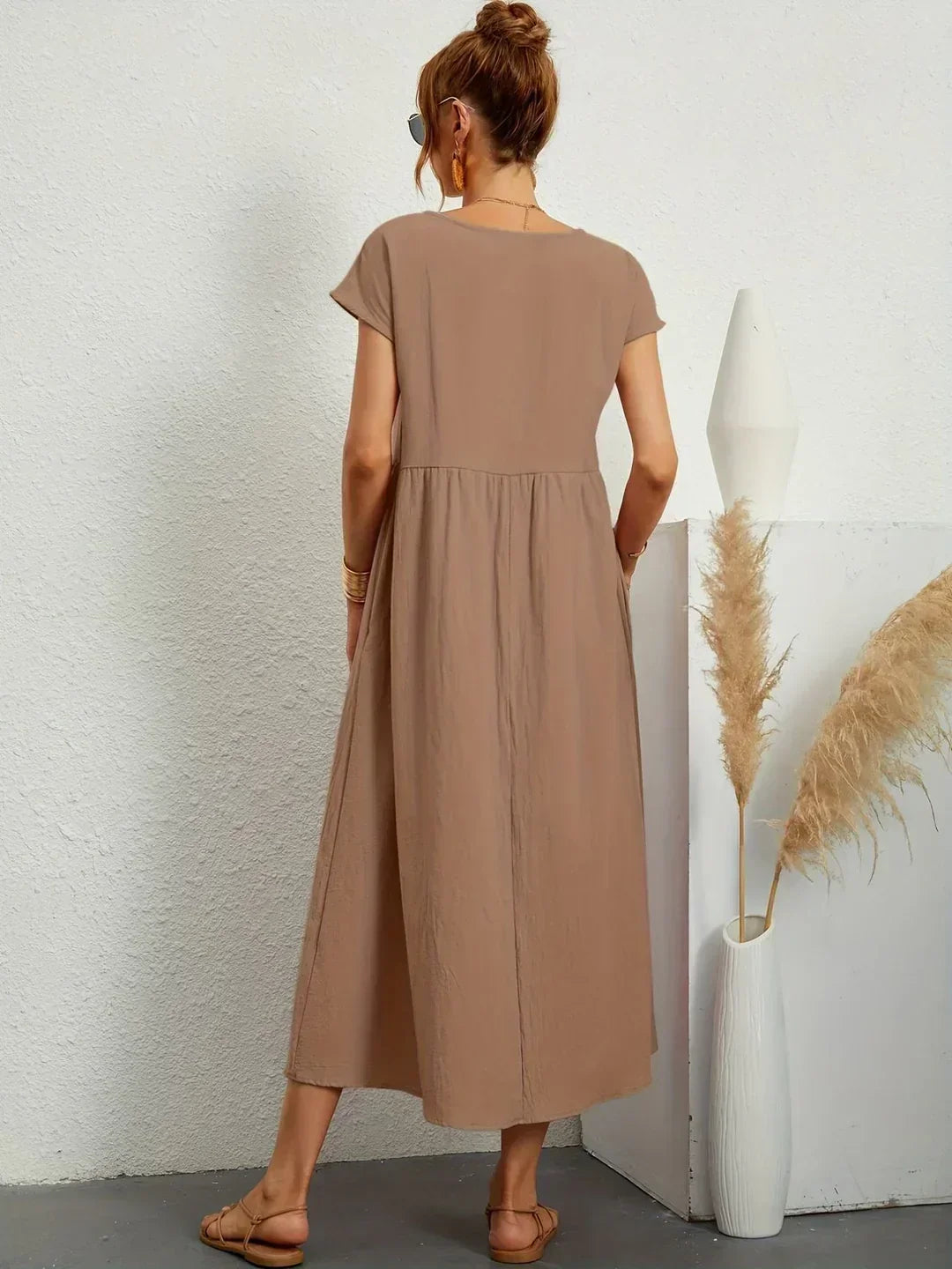 Round Neck Cap Sleeve Babydoll Midi Dress 24