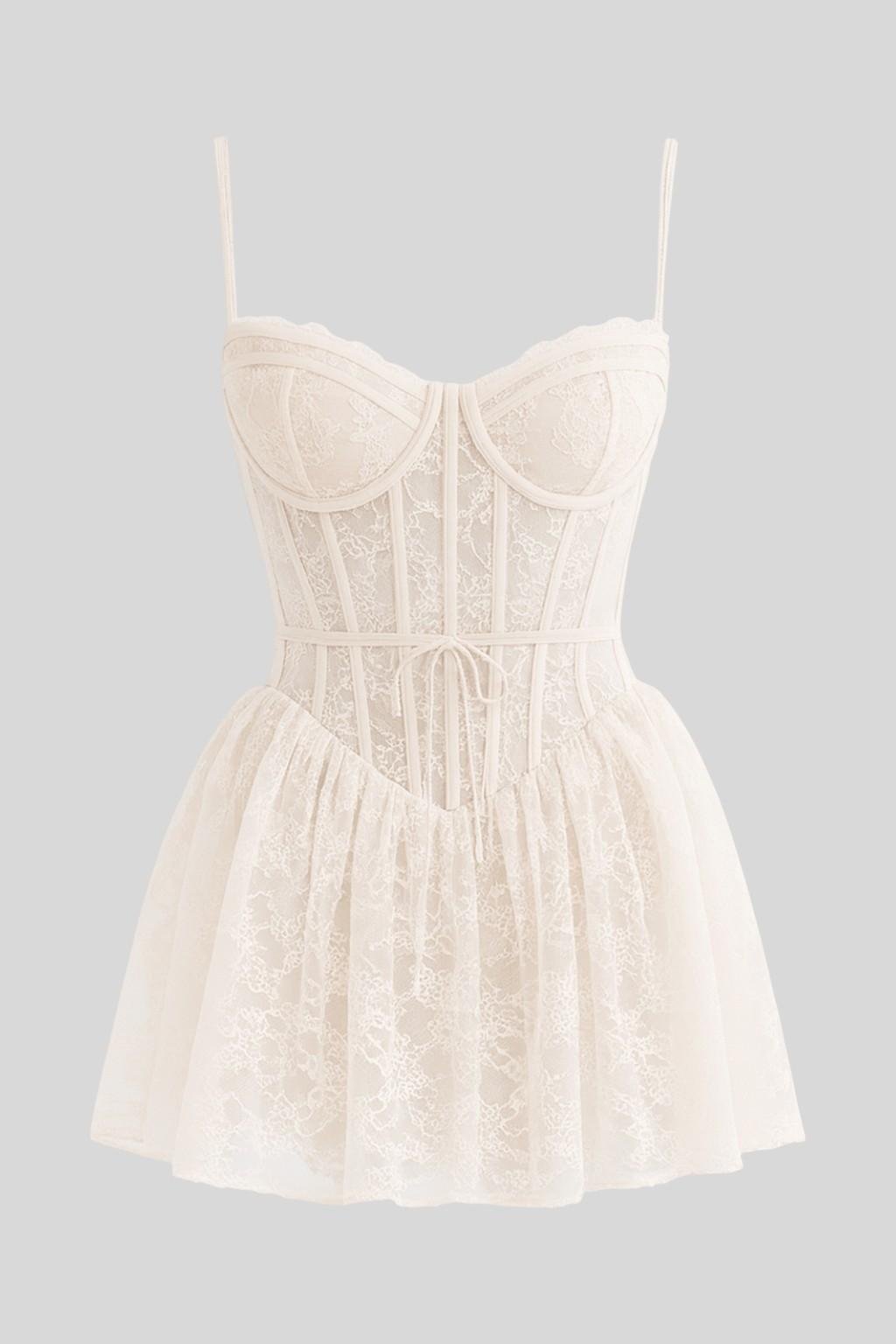 Lace Corset Spaghetti Strap Bubble Hem Mini Dress 4