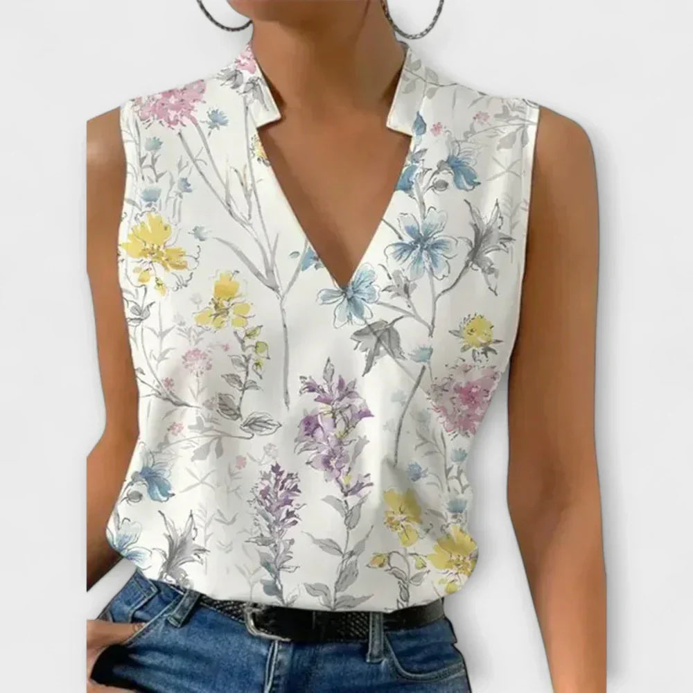 Sleeveless Stand Collar Surplice V-Neck Satin Top 2