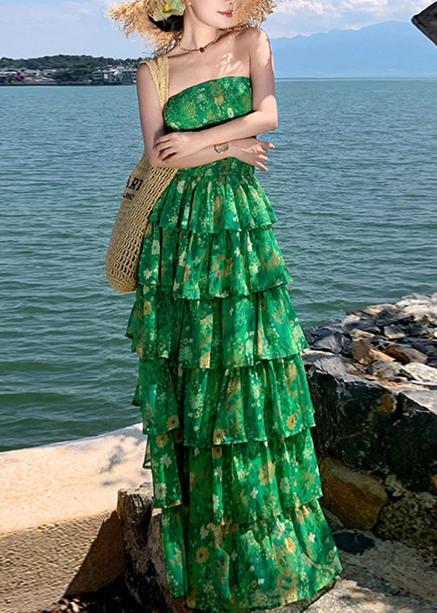Strapless Floral Tiered Ruffle Chiffon Maxi Dress - View 2