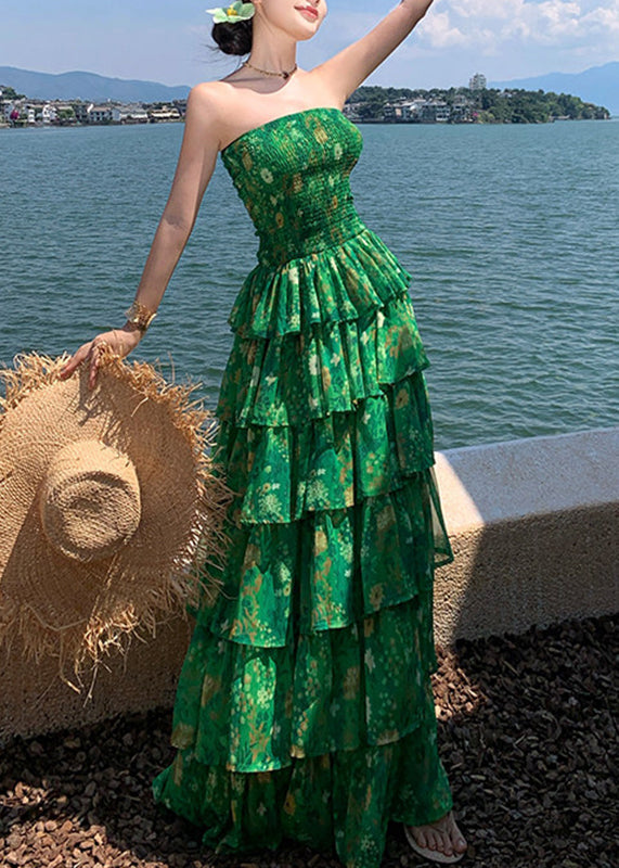 Strapless Floral Tiered Ruffle Chiffon Maxi Dress - View 3