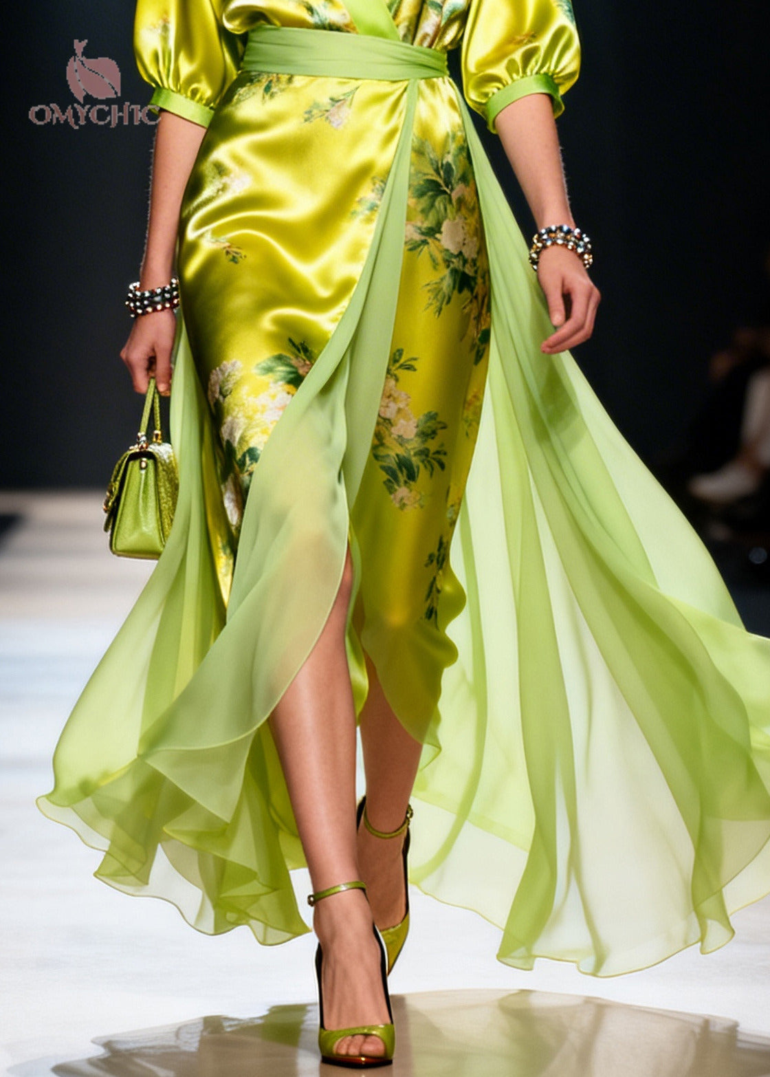 Floral Print Deep V-Neck Three Quarter Sleeve Wrap Maxi Dress - View 4
