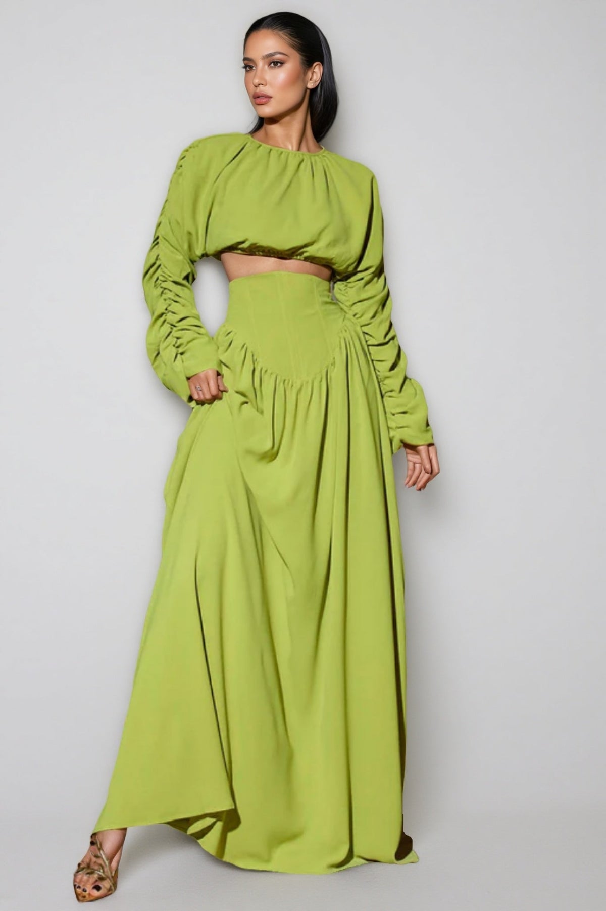 Berenice Lace-Up Pleated Maxi Dress Two-Piece Set - View 5