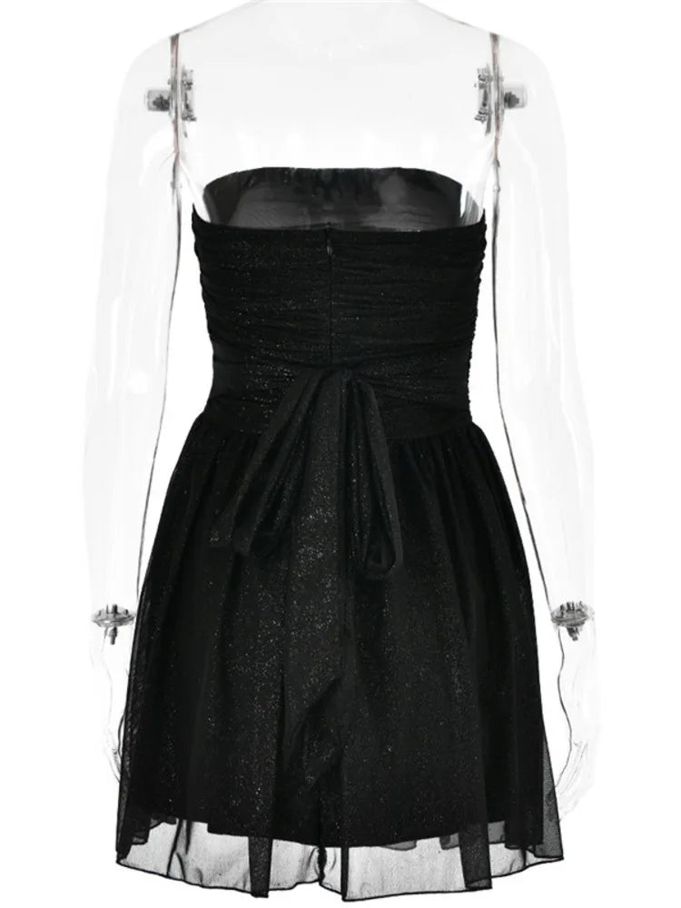 2024 Elegant Strapless Pleated Sequins Lace Dress - View 5