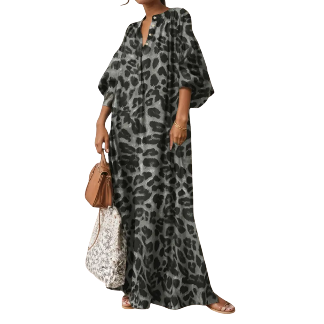Leopard Print Puff Sleeve Maxi Kaftan Dress 2