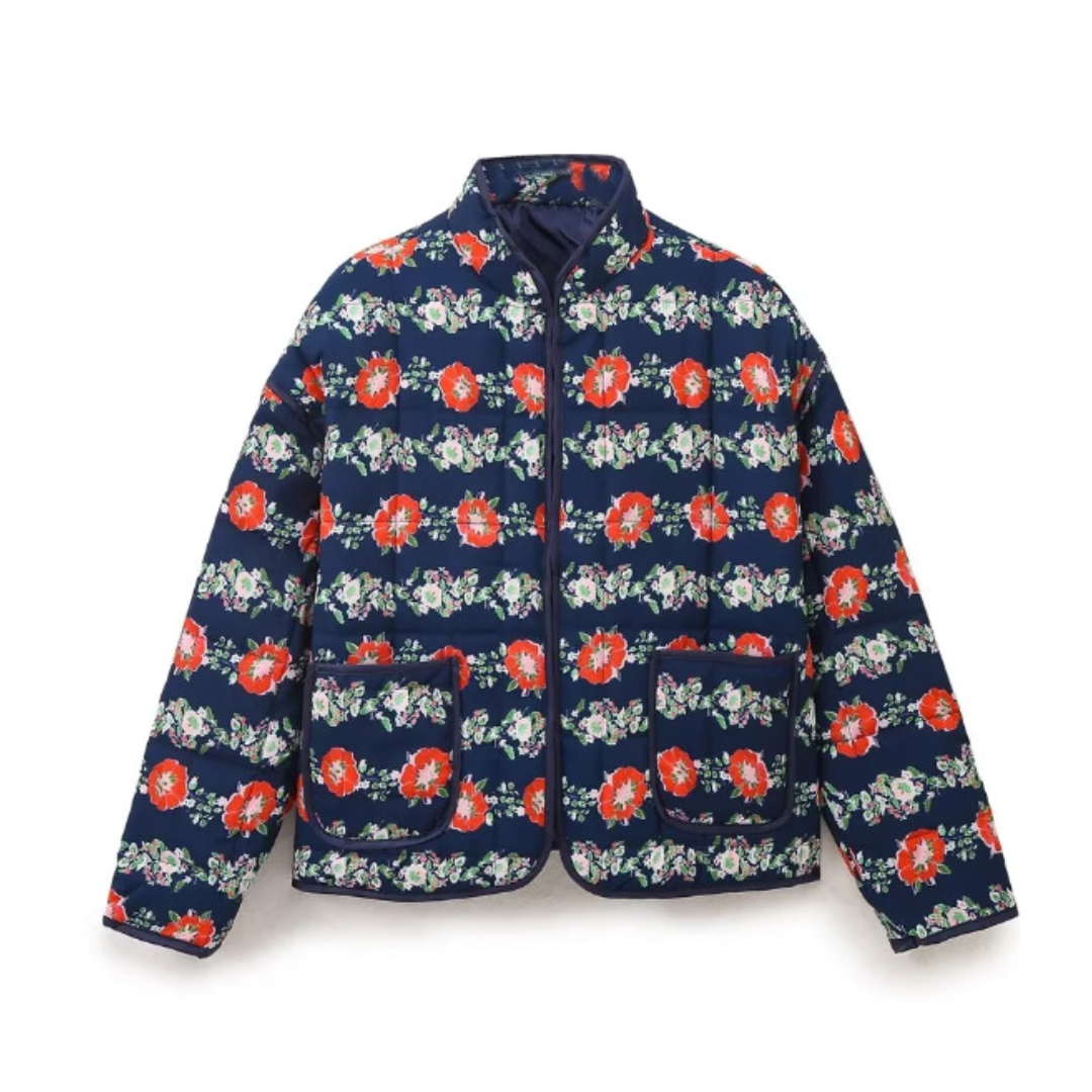 Ditsy Floral Quilted Stand Collar Zip Jacket 3