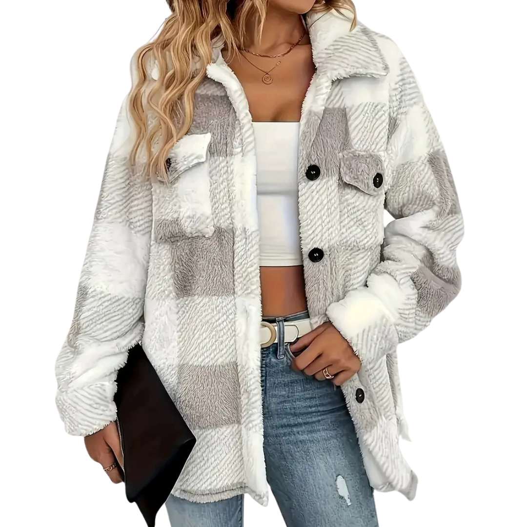 Plaid Fuzzy Fleece Button Front Shacket