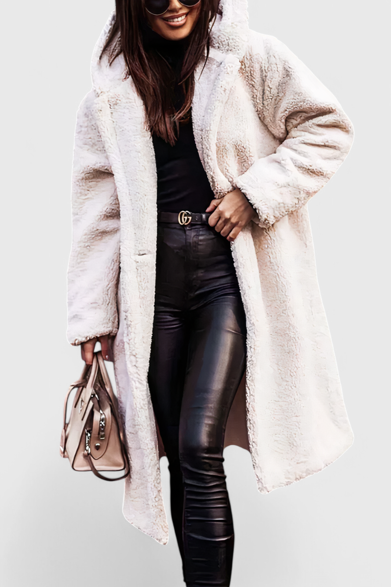 Hooded Teddy Fleece Double Breasted Longline Coat 7