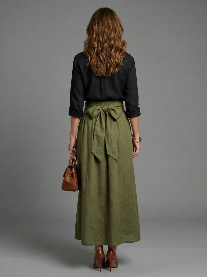 High Waist Tie Front Flared Maxi Skirt 4