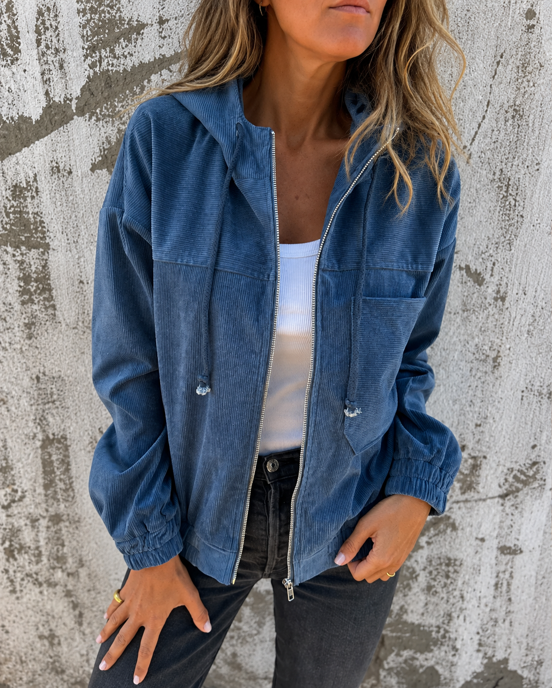 Corduroy Hooded Zip Front Bomber Jacket 2
