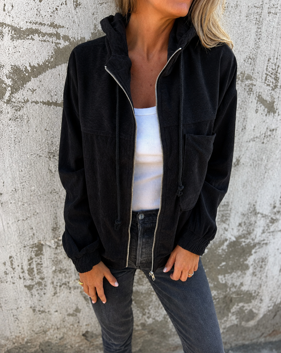 Corduroy Hooded Zip Front Bomber Jacket 5