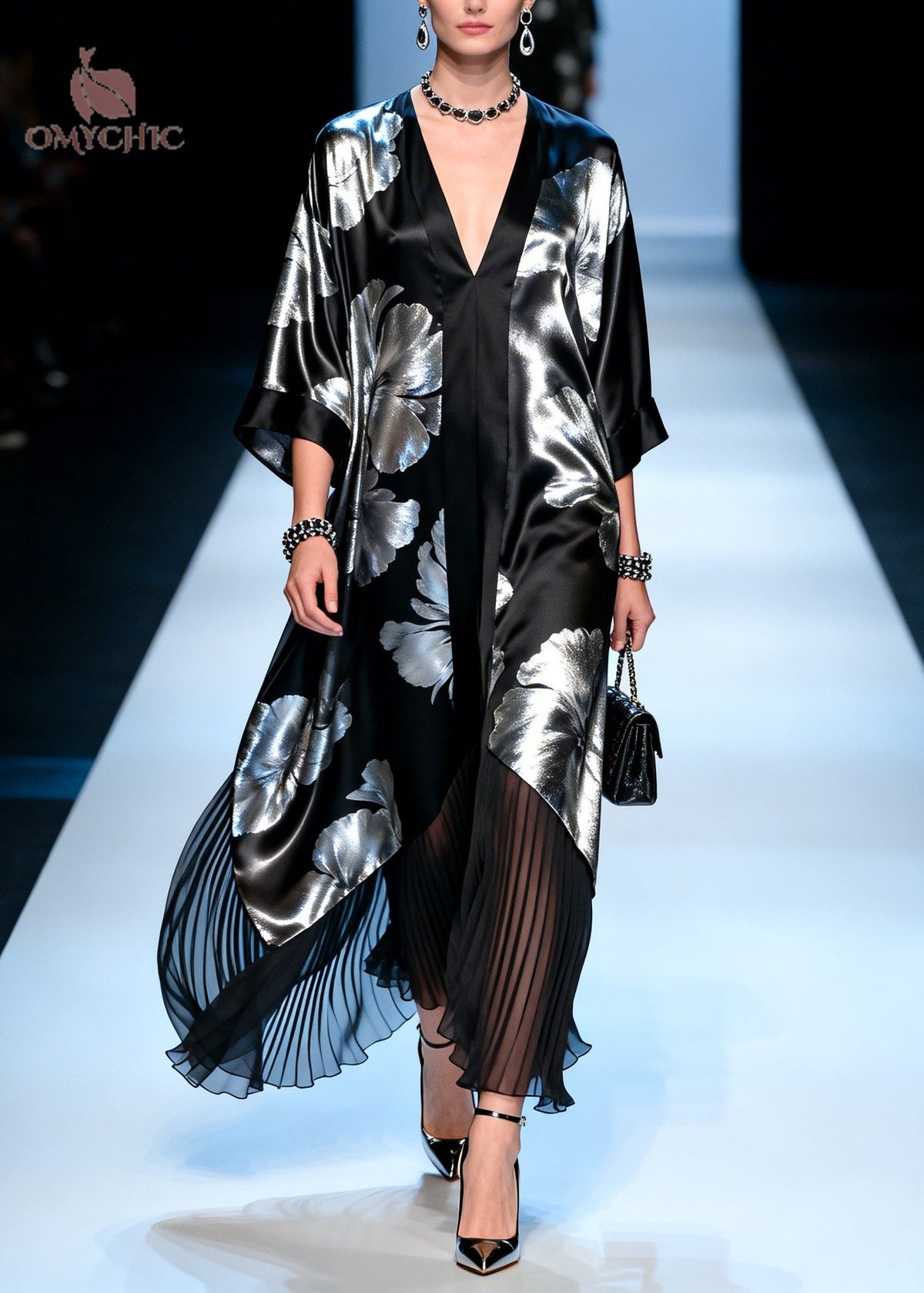 Natural Black Jacquard Patchwork Chiffon Maxi Dresses Summer - View 5