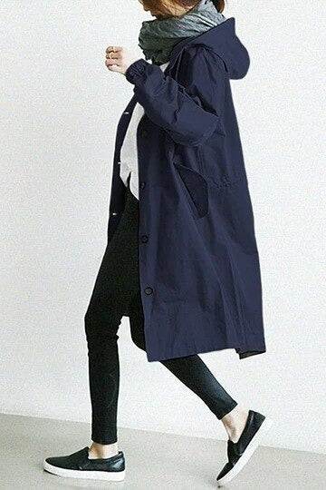 Hooded Button Front Oversized Longline Windbreaker Coat 7