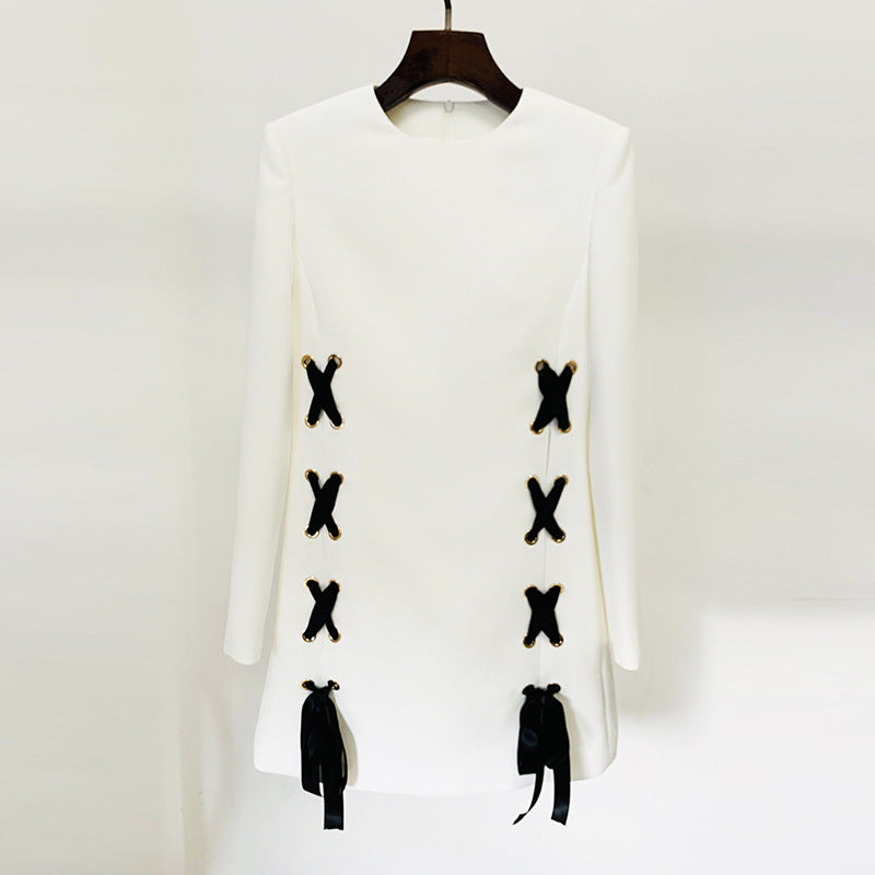 Lace Up Side Long Sleeve Shift Mini Dress 3