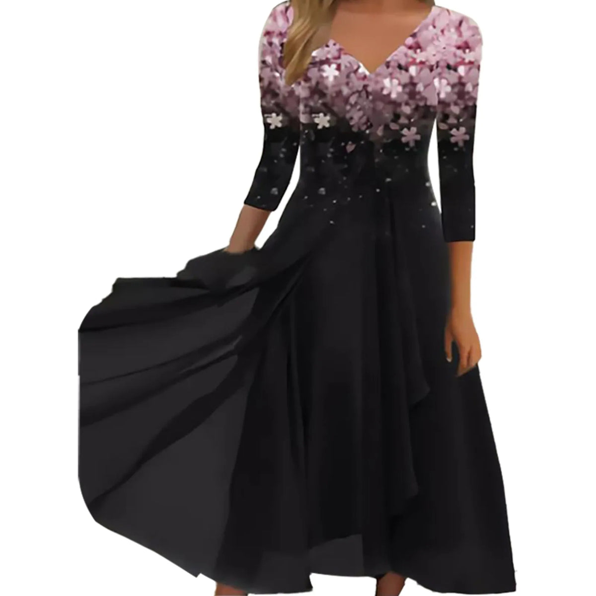 Floral Print Lace Half Sleeve A-Line Maxi Dress - View 9