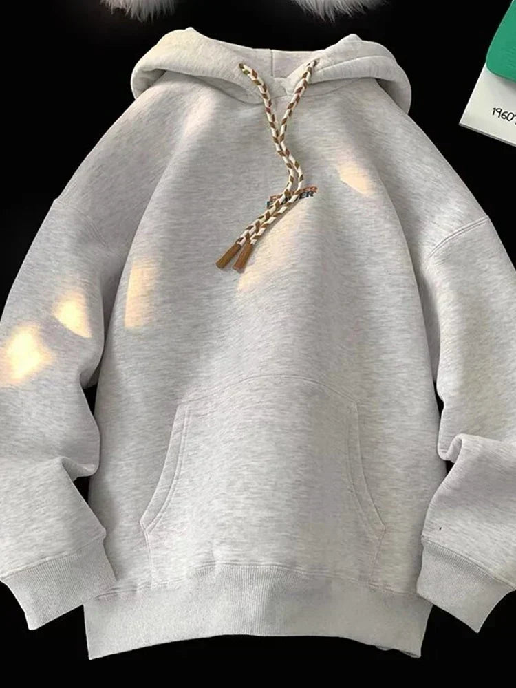 FLOWER Letter Print Y2K Fleece Hoodie GRAY / M(40-45KG)