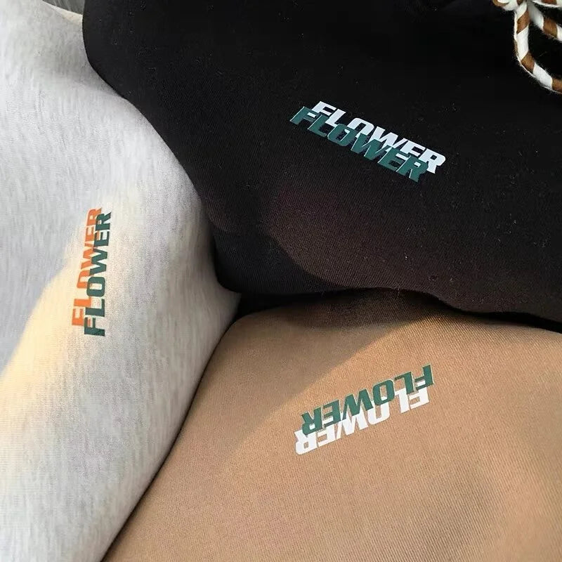 FLOWER Letter Print Y2K Fleece Hoodie