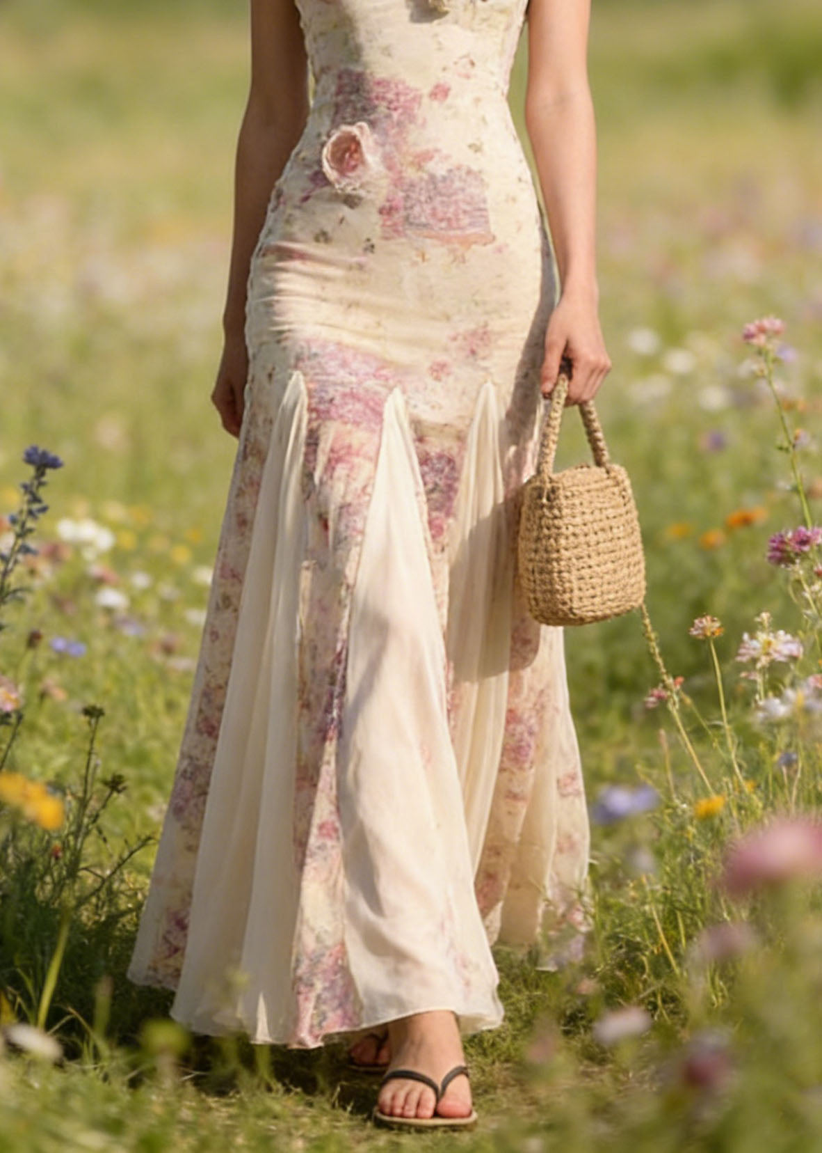 New Floral Patchwork Tulle Spaghetti Strap Dress Summer - View 4