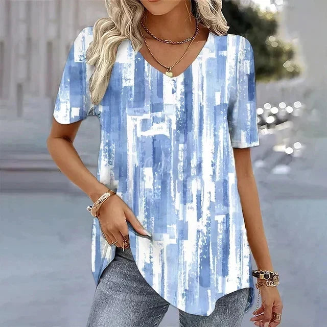 Floral Print V-Neck Short Sleeve Tunic Top 3
