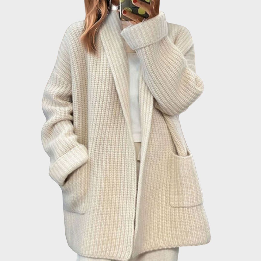 Chunky Knit Collared Pocket Oversized Open Front Cardigan 4